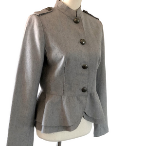 Banana Republic Peplum Military Blazer Gray Wool and Cotton Blend Women's Size 8